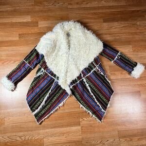 UNIF Multicolor Hippie Tribe Sherpa Chelsea Coat Women’s Sz S New With Tags